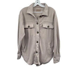 Simply Blessed Womens Button Up Fleece Top Long Sleeve Beige Size Small